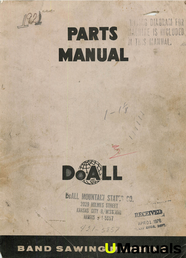Machinery Manuals DoAll TF18A Band Saw Parts Manual