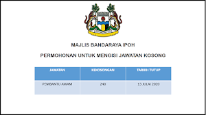 Majlis Bandaraya Ipoh (MBI) menawarkan 240 jawatan Pembantu Awam ~ Kelayakan Minima PMR
