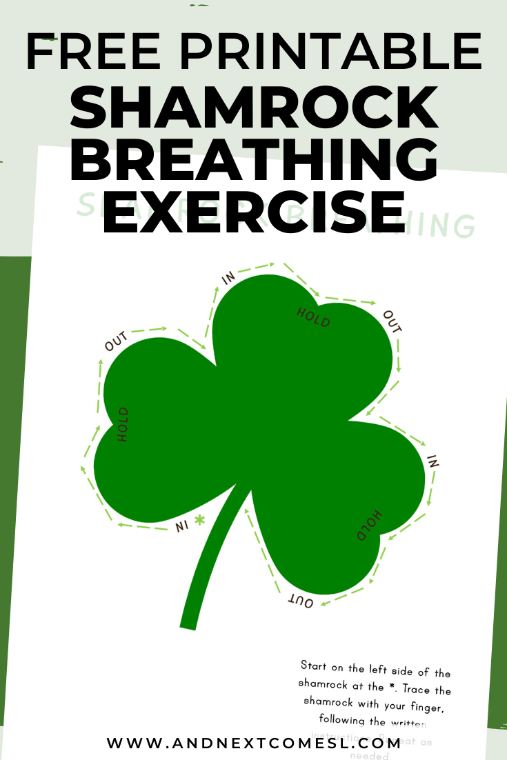 Shamrock shaped deep breathing exercise for kids with free printable mindfulness poster - perfect for St. Patrick's Day!