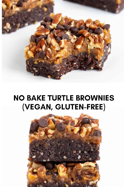 NO BAKE TURTLE BROWNIES (VEGAN, GLUTEN-FREE)