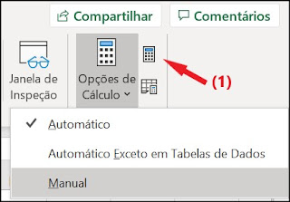 Opções de cálculo Excel