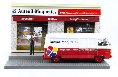 les plus beaux véhicules utilitaires, peugeot j7 long 1:43 vendeur de moquettes et tapis