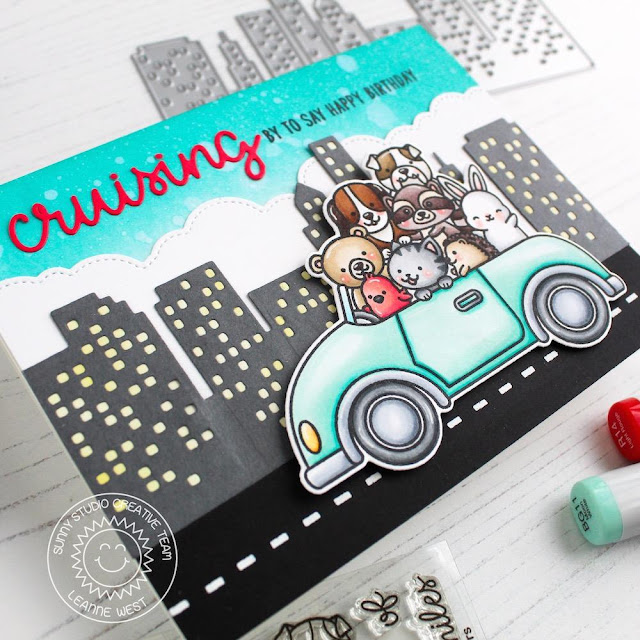Sunny Studio Stamps: Cruising Critters Fluffy Clouds Border Cityscape Border Birthday Cards by Leanne West Sunny Studio Stamps: Cruising Critters Fluffy Clouds Border Cityscape Border Birthday Cards by Leanne West