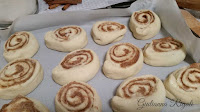 Before baking, Italian Cinnamon Rolls on baking sheet.