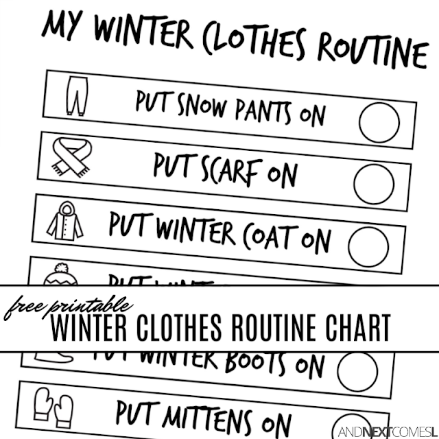 Free printable winter visual routine chart for kids