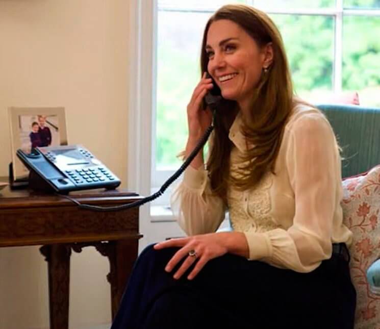Duchess of Cambridge wore Whistles kate ivory woven silk blouse. Kate Middleton engagement blouse