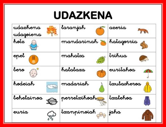 Pinpilinekin Udazkenaren Oinarrizko Hiztegia Vocabulario Basico Del Otono