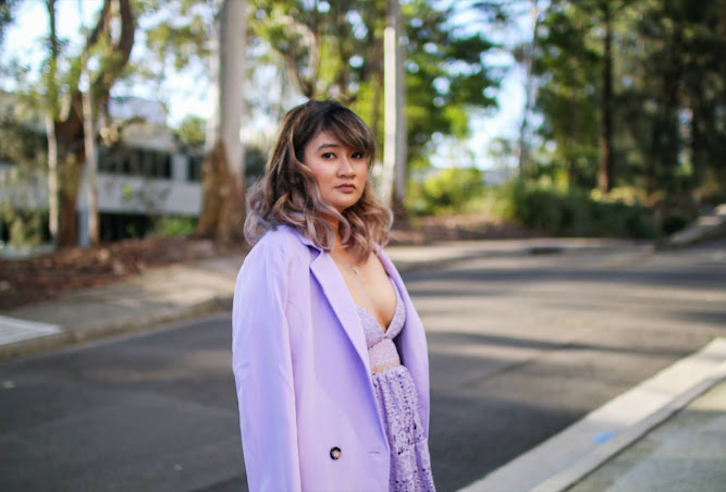 Pretty Little Thing Outfit Purple Dress Blazer