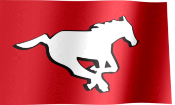 The waving flag of the Calgary Stampeders with the logo (Animated GIF)