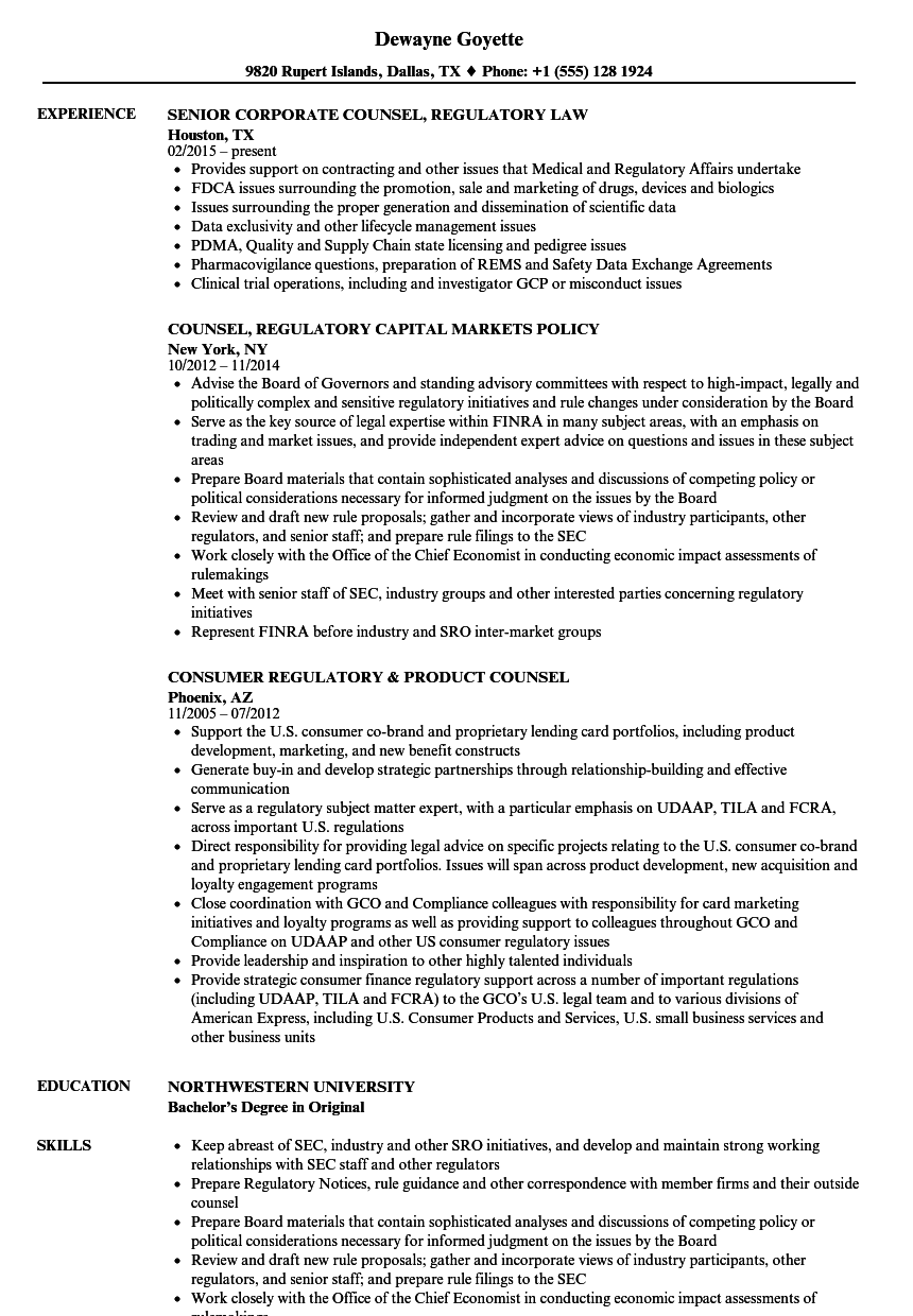 sample resume associate general counsel