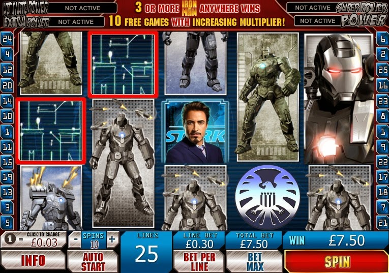 Iron Man 2 Video Slot Screen