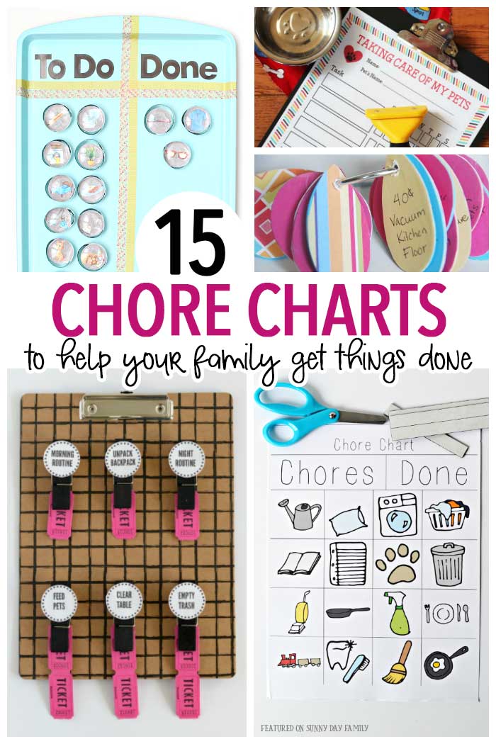 15 awesome ideas for chore charts that will help your family get things done every day! Everything from DIY chore charts to free printables, visual reminders and reward systems too.  Chore Charts | Free Printable | Responsibility Chart | DIY Projects | Cleaning | Organizing | Mom Life