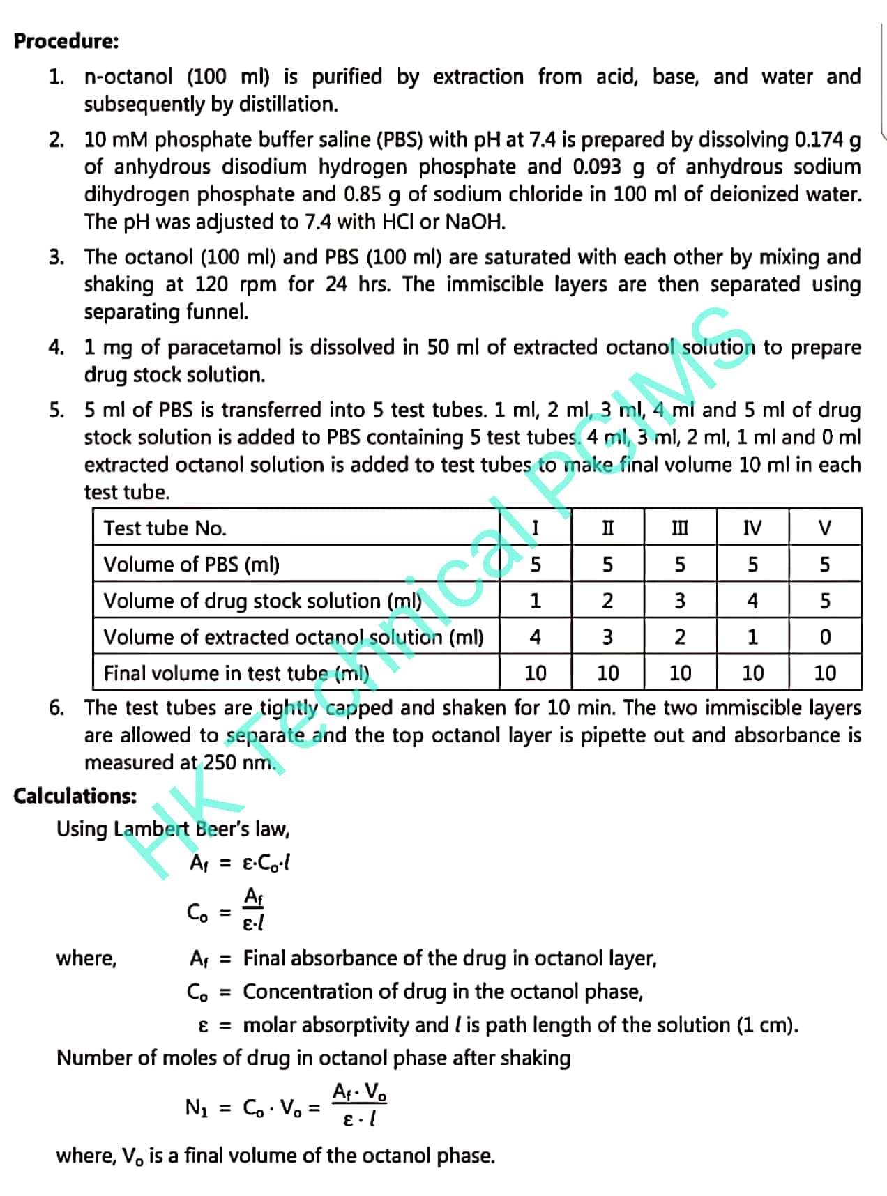 To determine the Partition Coefficient of PCM using ShakeFlask method