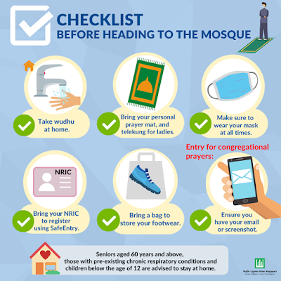 Source: Muis Facebook page. Infographic on safety measures to follow before turning up at a mosque to pray.