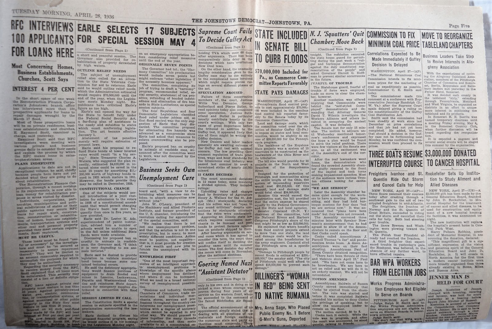 Old Johnstown Newspapers 28 April 1936 The Johnstown Democrat