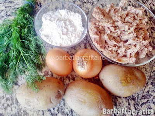 ingrediente reteta crochete de peste - cartofi, ton, ceapa, ou, marar