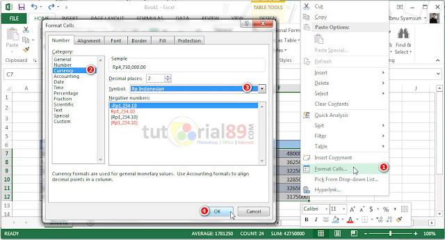 Cara membuat format uang pada excel Cara membuat format uang pada excel