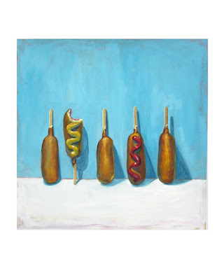 painting of junk food: 5 corn dogs 
