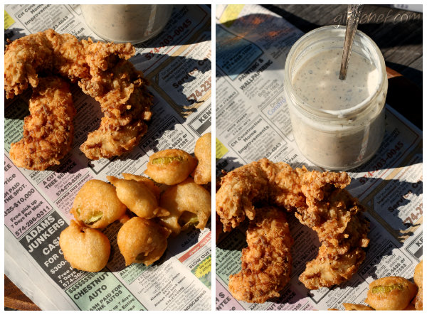 Spicy Chicken Strips Fried Pickles And Homemade Buttermilk Ranch