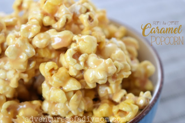 close up of a bowl of caramel popcorn