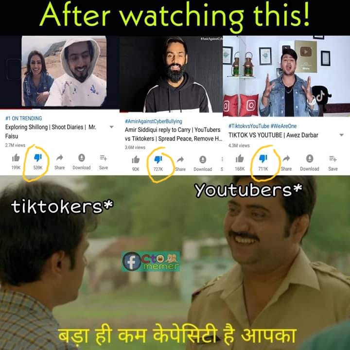 Youtube Vs TikTok Funny Memes In Hindi For Facebook and Whatsapp 🤣🥰 -  