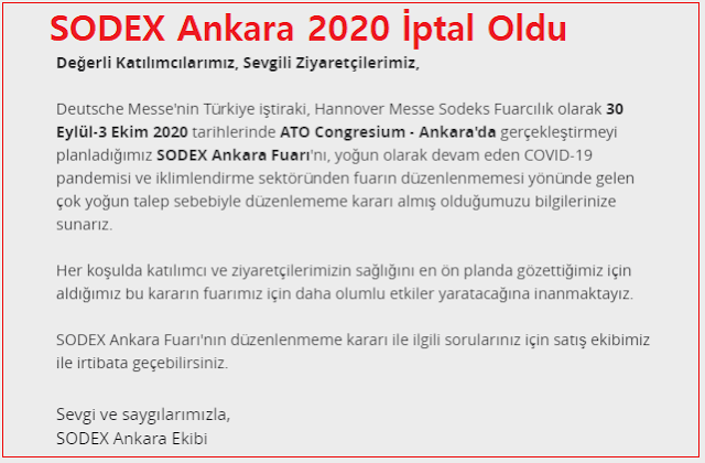 SODEX Ankara 2020 İptal Oldu