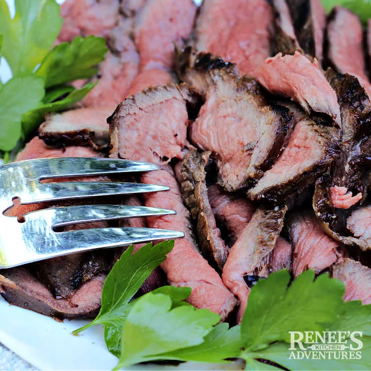 Killer London Broil by Renee's Kitchen Adventures sliced and ready to eat