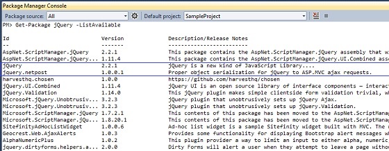 Find JQuery in Package Manager Console Find JQuery in Package Manager Console