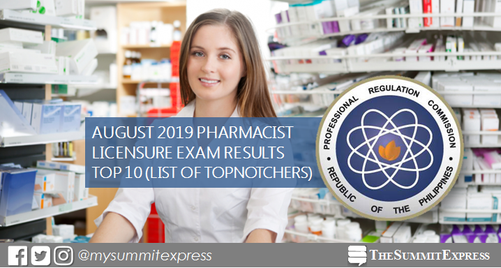 RESULT: August 2019 Pharmacist board exam top 10 passers