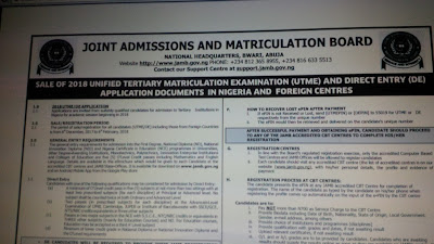 JAMB 2018 procedures
