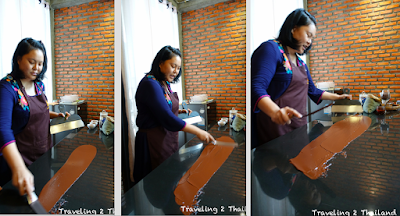 Massaging the chocolate paste the workshop in Pua, Thailand