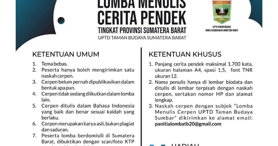 Lomba Menulis Cerpen Tema Bebas Tingkat Provinsi Sumatera Barat Deadline 15 Agustus 2020 Info Lomba Terlengkap