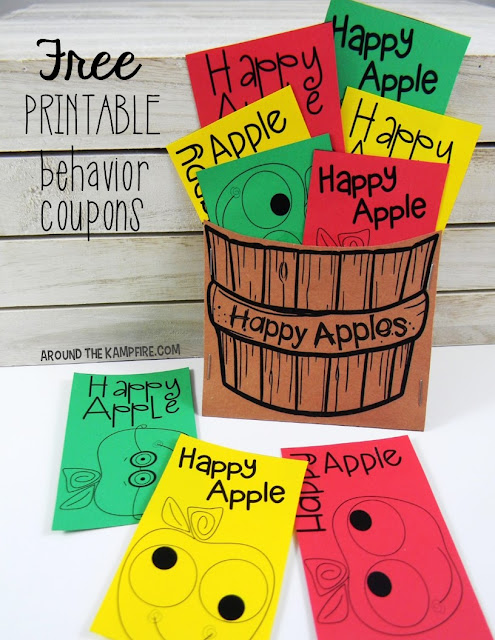 Free printable happy apple behavior coupons for kids from AroundtheKampfire.com