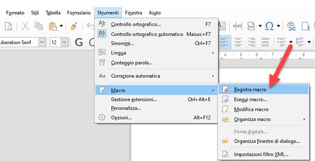 registrazione macro in LibreOffice
