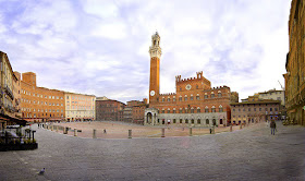 Siena's beautiful Piazza del Campo, where the Palio di Siena horse race is staged on tow dates every summer