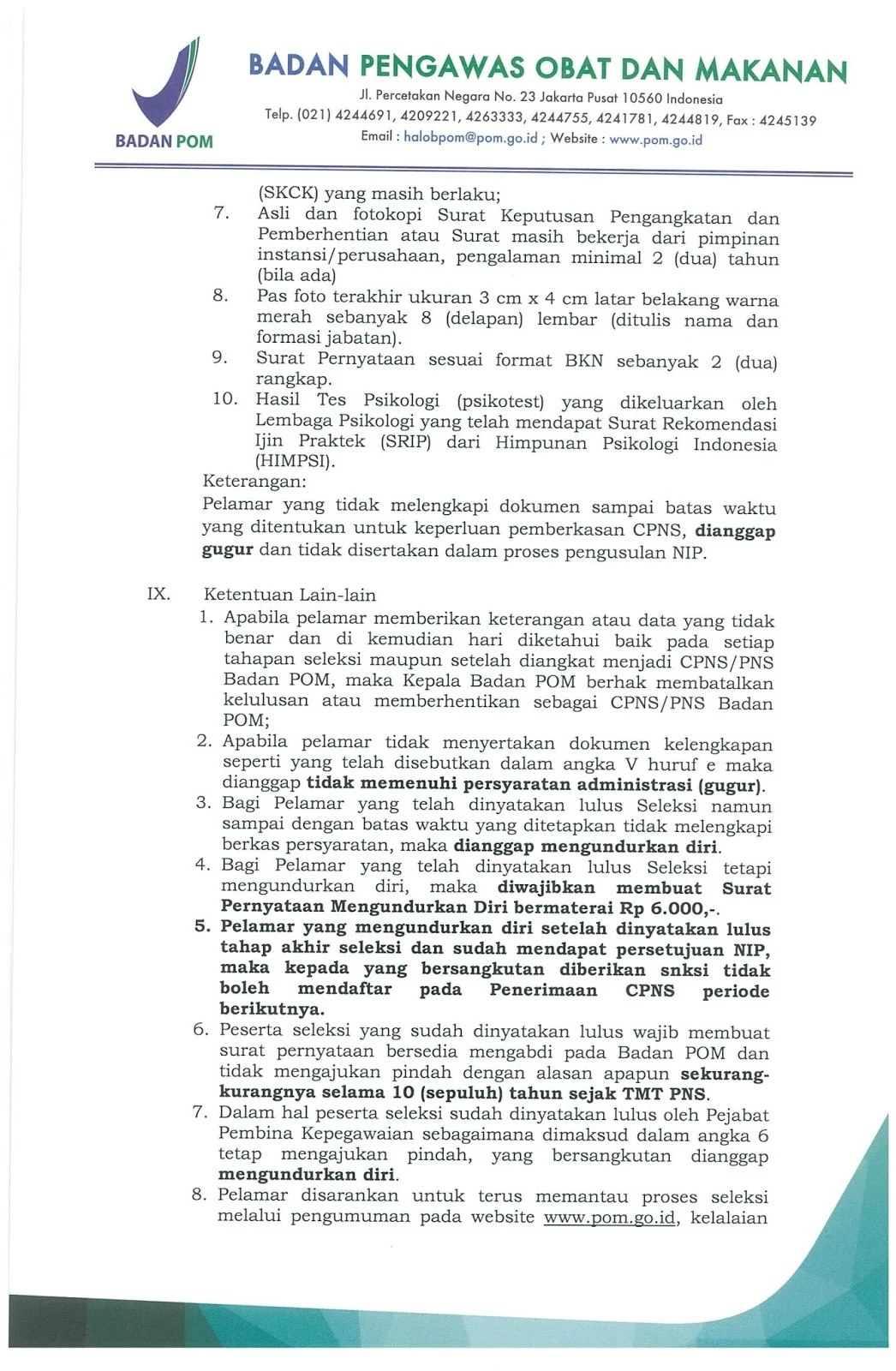 Rekrutmen CPNS Badan Pengawas Obat dan Makanan Tahun 2018 - Rekrutmen