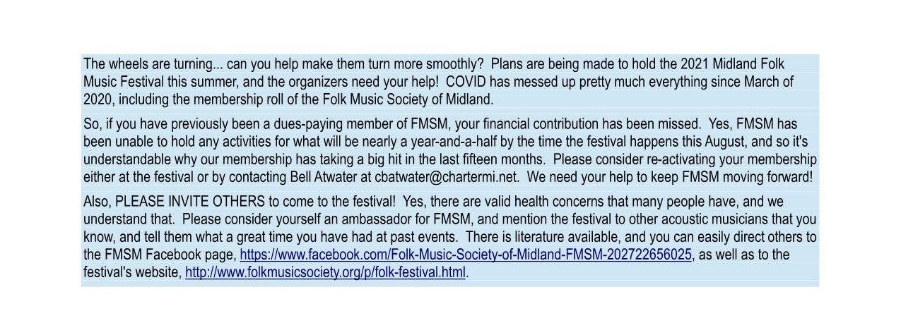 Folk Music Society of Midland: Midland Folk Music Festival Folk Music Society of Midland: Midland Folk Music Festival