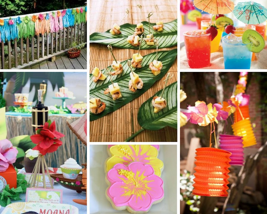 ideas tutoriales paso a paso decoración fiesta hawaiana de verano hibiscus hojas tropicales palmeras tiki 