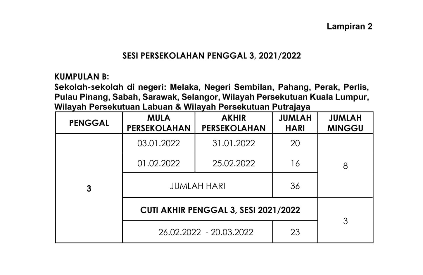 School calendar 2022 malaysia
