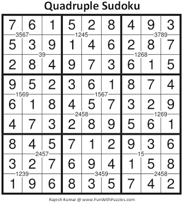 Answer of Quadruple Sudoku Puzzle (Fun With Sudoku #338)
