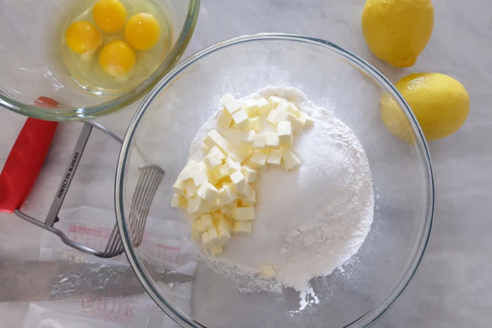 prepping lemon bar ingredients