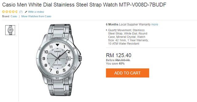 Casio Men White Dial Stainless Steel Strap Watch