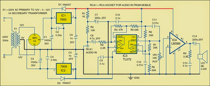 Simple Low-Power Audio Amplifier | Electronic Circuits Diagram
