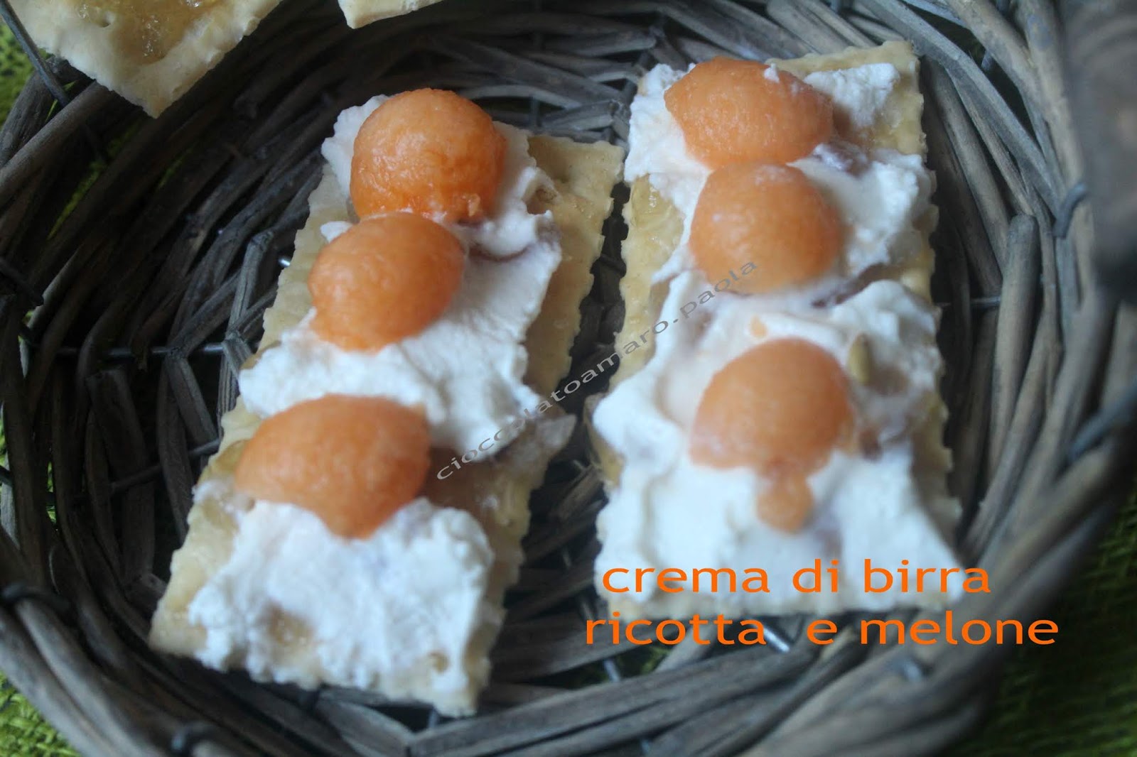 cioccolato amaro antipasto freddo con crema di birra,ricotta e melone