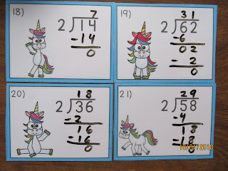 Unicorn Long Dividing by 2 Task Cards