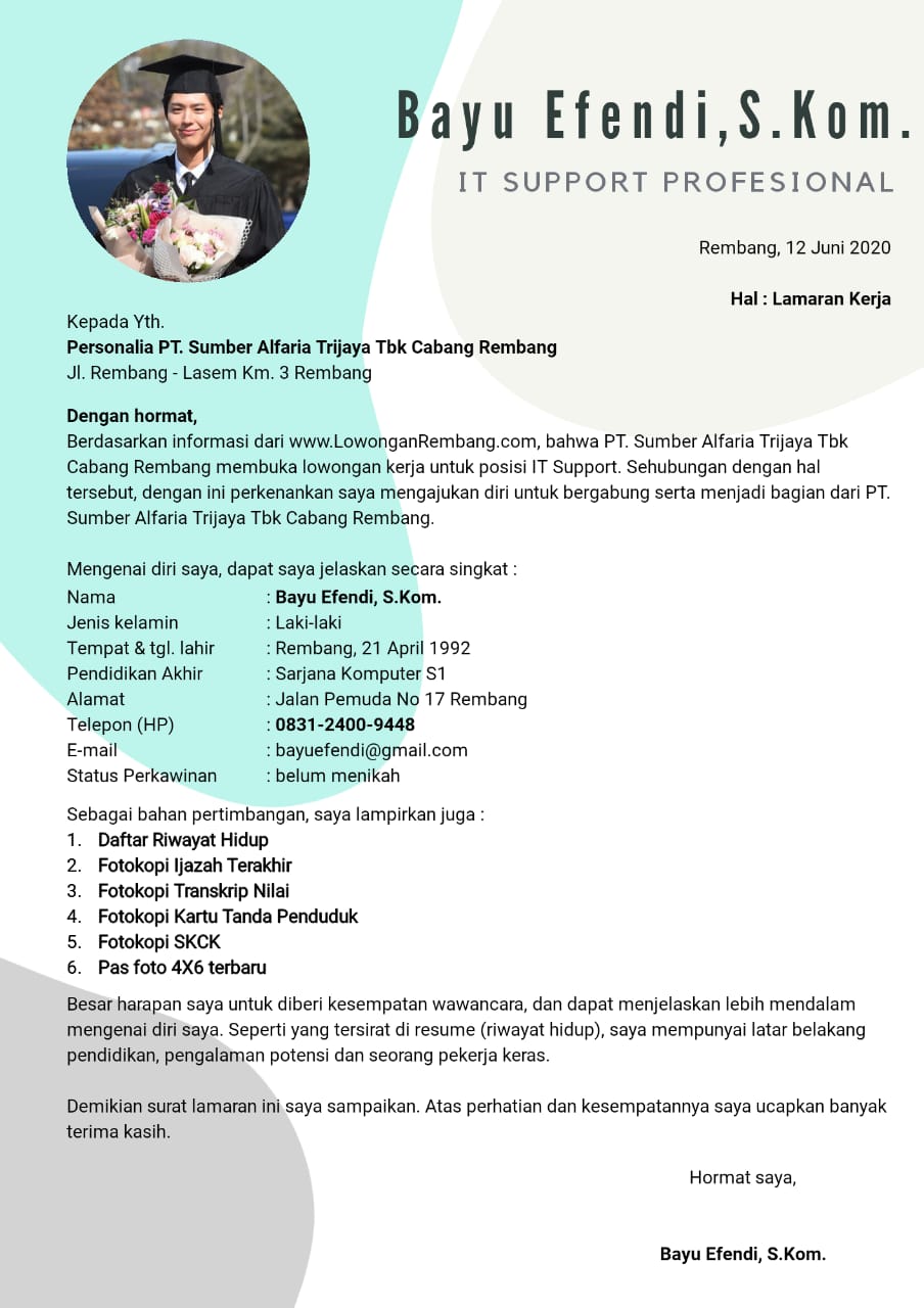 Surat Lamaran Kerja Barista contoh surat lamaran