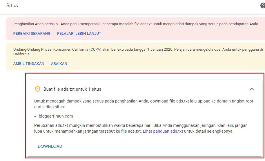 Cara mengatasi ads txt