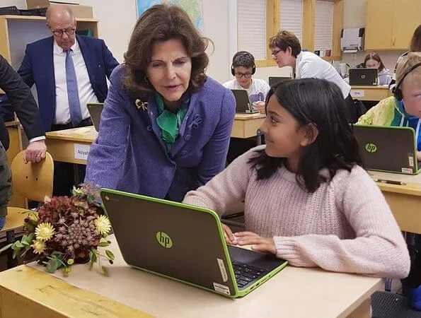 Queen Silvia at anniversary of the Lessebo Paper Mill at Hackebacke School