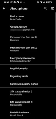 Android Acerca de las opciones del teléfono