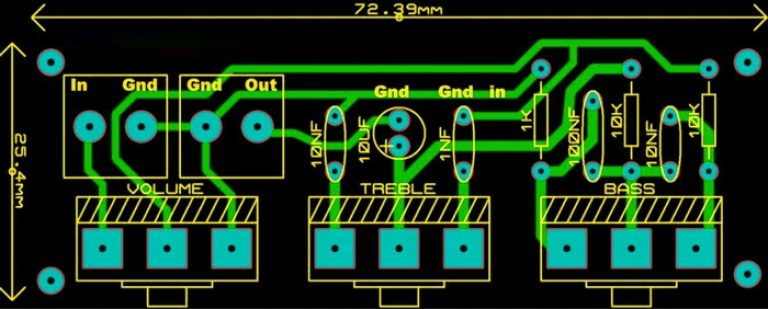 Skema Rangkaian Tone Control Pasif + Layout PCB